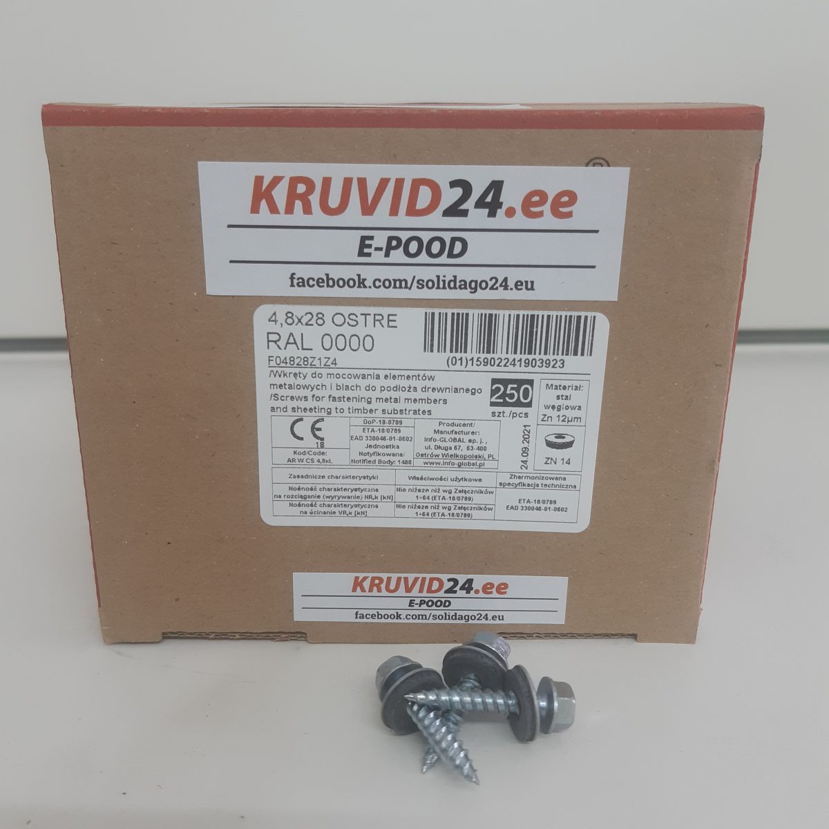 Katusekruvi metall-puu AR 4.8x28mm Zn, 250tk/pakk terav ots - Pilt 2