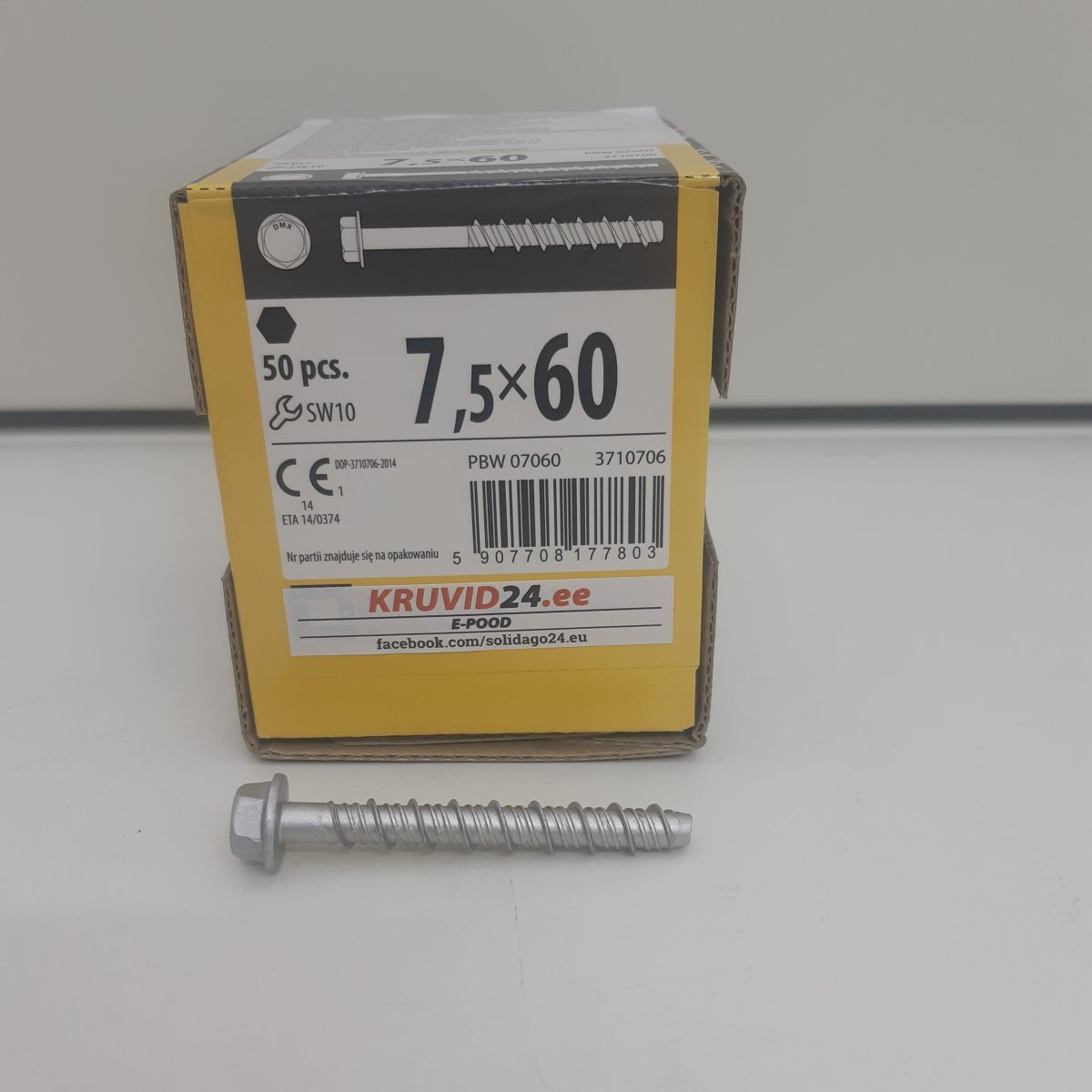 Concrete screw PBW 7.5x60 hex head Domax (50 pcs.pack) - Image 4