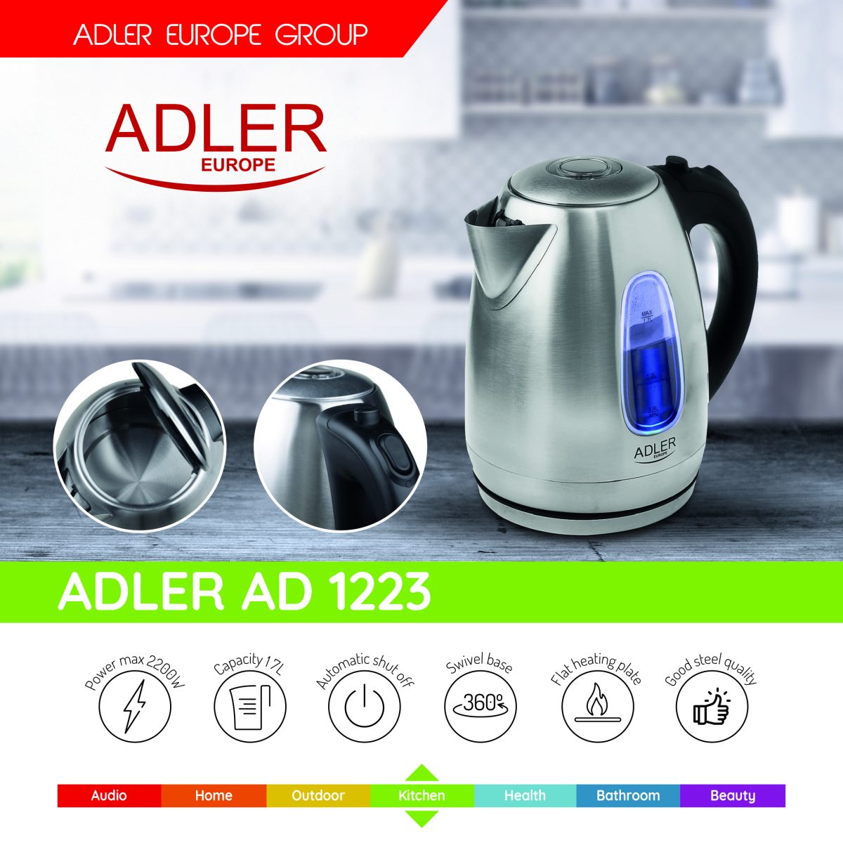 Adler AD 1223 Чайник металлический 1,7 л - Image 4