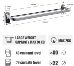 Seinale kinnitatav käterätikuivati ​​58 cm - Pilt 2