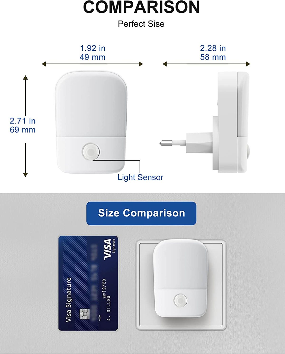 LED night light with sensor 0.6 W, Fulighture (2pcs) - Image 2