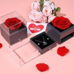Everlasting Red Rose Flower with Necklace and Earrings Faneeyo - Image 4